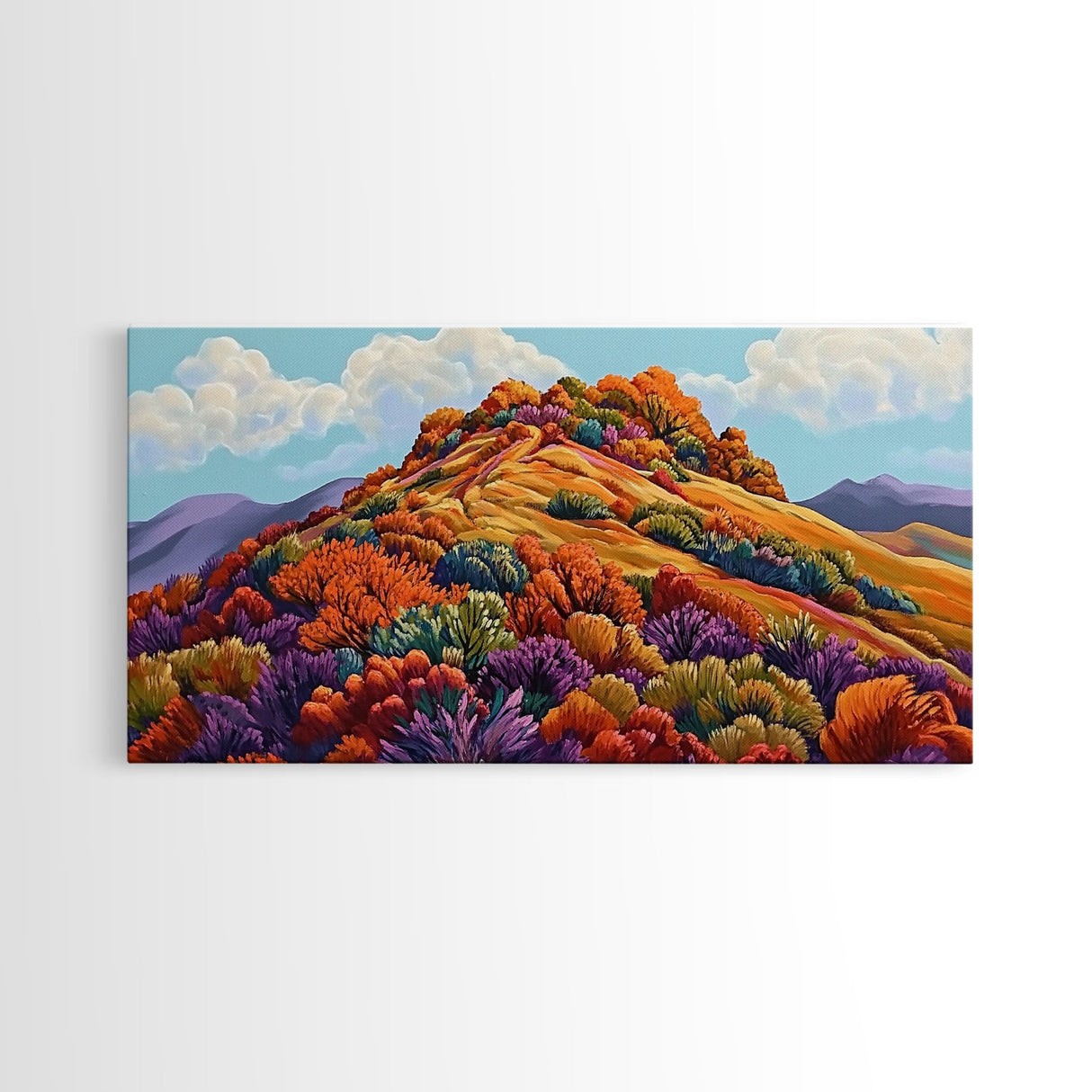 Autumn Hill, Landscape, Framed Canvas Print, Colorful Fall Mountain Scene, Cozy Autumn Wall Decor, Rustic Living Room Art