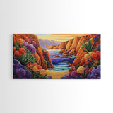Desert Coast, Flowers, Path, Canvas Print, vibrant canyon seascape, southwest home decor, hallway wall art, colorful desert painting
