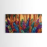 Jungle Leaves, Palms, Tropical, Framed Canvas Print, vibrant rainforest botanical wall art, boho plant decor, entryway art