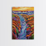 Ocean Tidepool, Rainbow, Shoreline, Canvas Print vivid shoreline tidepool painting, colorful abstract coastal artwork, ocean bathroom wall art
