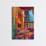 Cozy Hacienda, Fireplace, Terrace, Canvas Print, Southwestern Wall Art, Warm Interior Scene, Kitchen or Dining Room Boho Decor