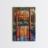 Forest Reflections, Tranquil, Trees, Canvas Print peaceful landscape art, serene nature wall decor, cabin bathroom art, rustic boho style