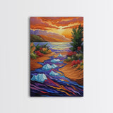 Icebergs River, Sunset, Autumn, Framed Canvas Print colorful autumn iceberg painting, vibrant sunset water flow, fall landscape wall art
