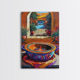 Fire Pottery, Patio, Colorful Framed Canvas Print, Rustic Kitchen Wall Art, Hacienda Style Decor, Bold Mexican Art, Autumn Home Accent