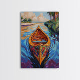 Boat Jungle, Paddle, Colorful Canvas Print, Adventure Nursery Wall Art, Tropical Nature Decor, Bright Travel Inspired Painting