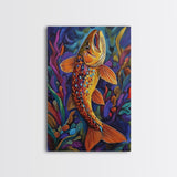 Trout Fish, Underwater, Nature, Framed Canvas Print, fishing cabin decor, wildlife art, nature lover gift, colorful lake house wall art