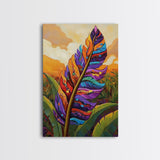 Tropical Feather, Sunset, Boho, Framed Canvas Print, Tropical Feather Wall Art, Sunset Jungle Decor, Boho Botanical Artwork, Bedroom Accent