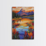 Mountain Autumn, River, Vibrant Reflection Canvas Print, Nature Wall Decor, Cabin or Lodge Living Room Art, Fall Landscape Style