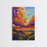 Sunset Sky, Coastal View, Vibrant Nature, Canvas Print, Landscape wall art, boho art, colorful sky painting, Living Room Wall Art