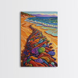 Colorful Rocks, Coastal Art, Vibrant Beach, Framed Canvas Print, nature-inspired painting, whimsical art, Hallway Wall Art