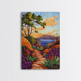 Mountain Path, Sunset Horizon, Autumn Landscape Wall Art, Canvas Print, Living Room Accent, Vibrant Fall Nature Scene, Outdoor Inspired Decor