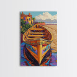 Painted Boat, Coastal Home, Nautical Style, Vibrant Beach Scene, Seaside Decor, Bathroom Wall Art, Canvas Print, Summer Vibes Art