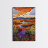 Autumn Wetlands, Sunset Marsh, Nature Escape, Rustic Color Landscape, Farmhouse Style, Fall Decor, Canvas Print, Entryway Wall Art