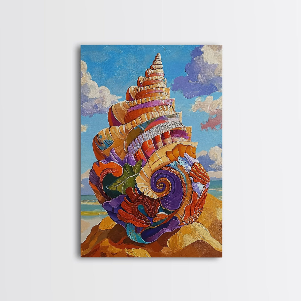 Seashell Swirl, Nautical Shell, Coastal Colors, Beach Dreams, Framed Canvas Print, beach house decor, shell wall art, ocean lover gift