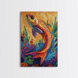 Colorful Tropical Fish, Ocean Wall Art, Coastal Sea Life Painting, Framed Canvas Print, Underwater Theme, Bathroom Decor, Bold Nautical Style