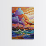 Stormy Coastal Sunset, Rainbow Clouds Over Ocean, Dramatic Sky Wall Art, Framed Canvas Print, Boho Nature Decor, Living Room Art