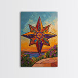 Colorful Starburst Sky, Sunset Mosaic Star Art, Vibrant Landscape Design, Canvas Print, Fall Living Room Decor, Boho Wall Accent