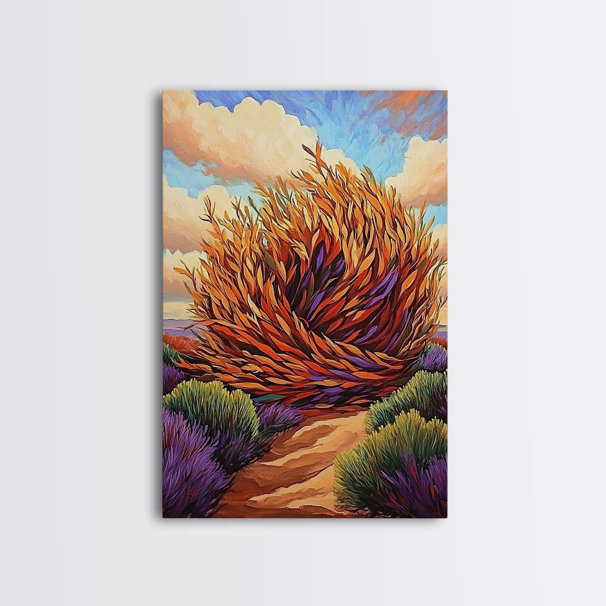 Desert Winds, Autumn Tumbleweed, Nature Path, Wild Colors, Framed Canvas Print, Entryway Wall Art, Fall Rustic Decor, Southwest Art