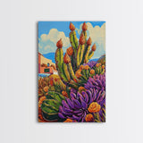 Cactus Flowers, Desert, Bright Succulent Garden, Framed Canvas Print, Colorful Kitchen Wall Art, Boho Desert Decor, Eclectic Nature Style