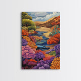River, Desert, Floral, Art, Canvas Print, Colorful floral river scene with desert hills, perfect bedroom or hallway Southwestern wall art