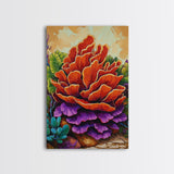 Succulent, Cactus, Orange, Purple, Framed Canvas Print, Bold desert succulent bloom art in orange and purple, living room statement piece