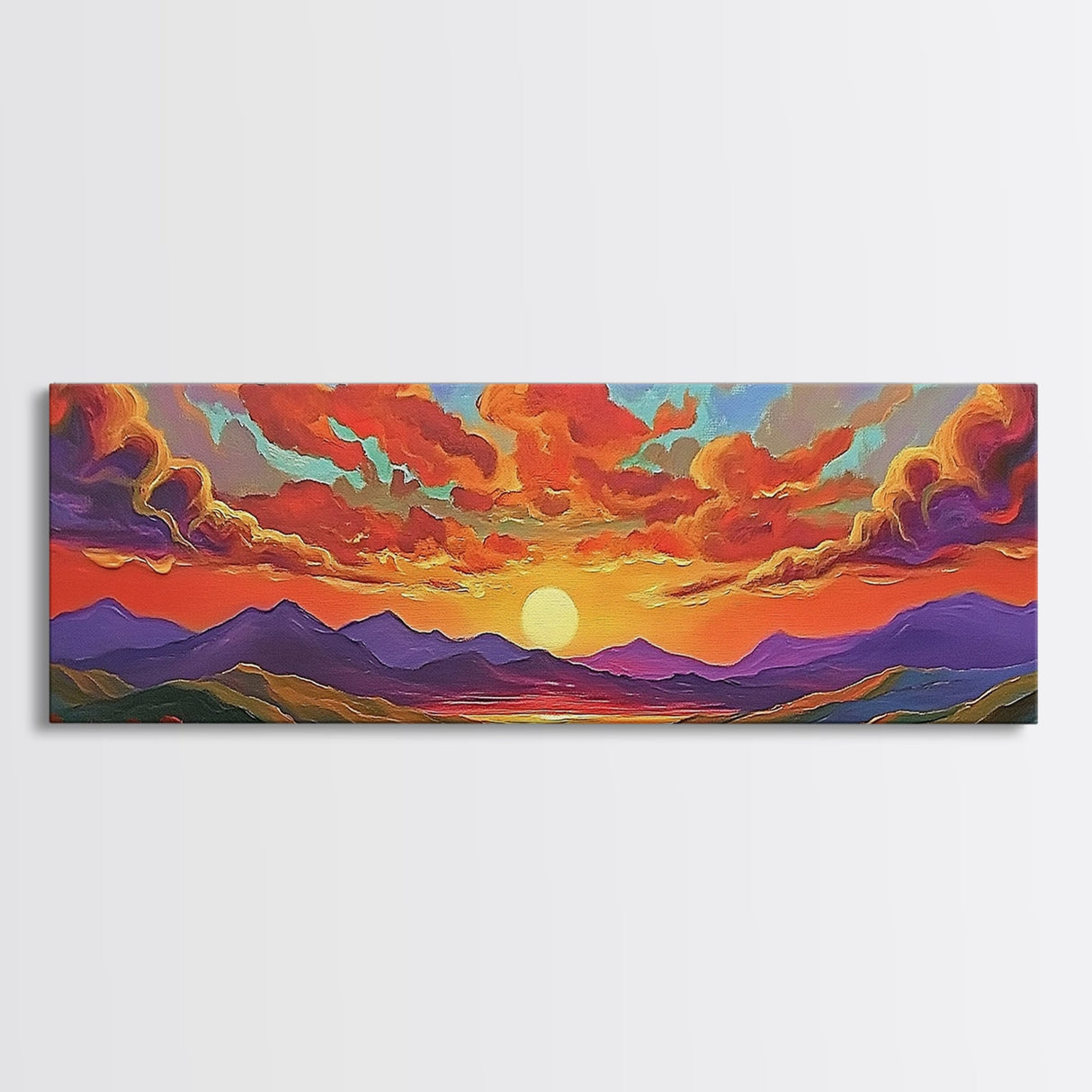 Sunset Cloudscape, Vibrant Sky Painting, Colorful Wall Decor, Nature Scene, Autumn Palette Living Room Framed Canvas Print, Office Art