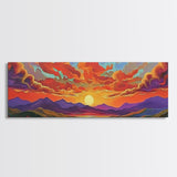 Sunset Cloudscape, Vibrant Sky Painting, Colorful Wall Decor, Nature Scene, Autumn Palette Living Room Framed Canvas Print, Office Art