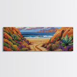 Desert Path, Beach Escape, Vibrant Nature, Scenic View, Framed Canvas Print, landscape painting, hallway art, sunset wall decor
