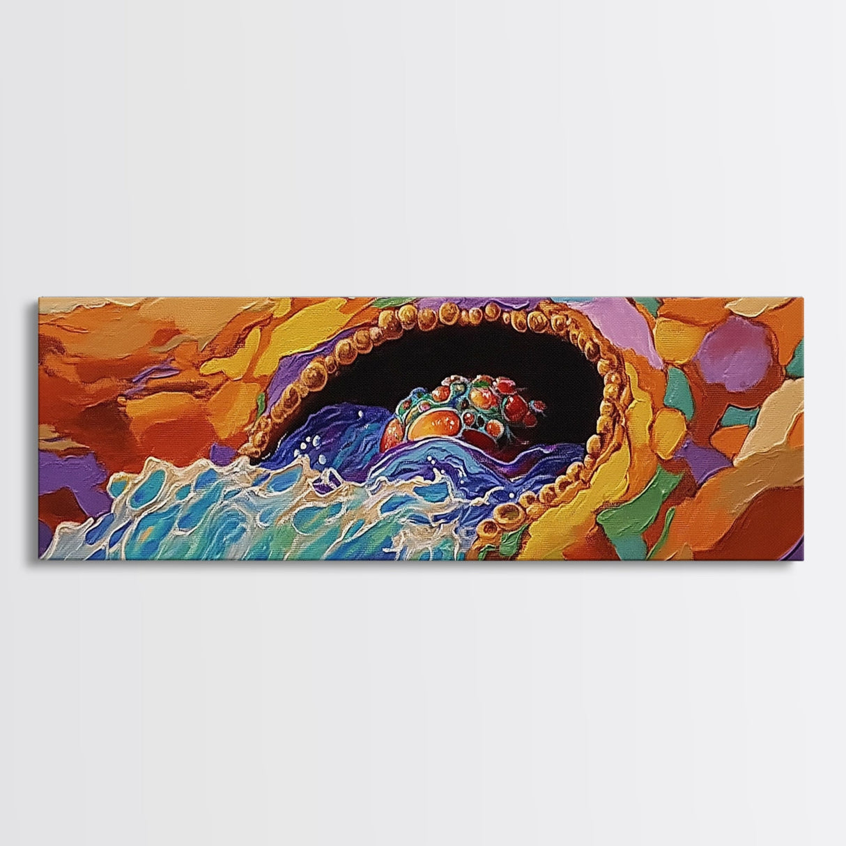 Hidden Treasure Cave, Ocean Fantasy Art, Canvas Print, Bold Coastal Decor, Colorful Kids Room Wall Art, Surreal Beach Style