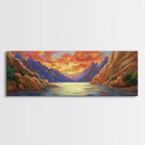 Sunset Lake, Mountain Reflection, Nature Glow, Framed Canvas Print, Scenic Wall Art, Autumn Decor, Cabin Artwork, Rustic Landscape Art