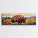 Bison Meadow, Wildflowers, Prairie Soul, Framed Canvas Print, Fall Wall Art, Western Decor, Rustic Living Room Art, Nature Art