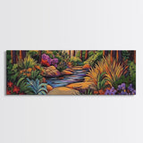 Woodland Path, Peaceful Stream, Vibrant Forest, Tranquil Nature, Framed Canvas Print, Office Wall Art, Nature Trail Decor