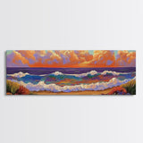 Beach Sunset, Gentle Waves, Cotton Clouds, Summer Calm, Framed Canvas Print, Coastal Wall Art, Soft Pastel Ocean Landscape