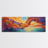 Flower Archway, Colorful Sky, Seaside Sunset, Whimsical Decor, Framed Canvas Print, Romantic Living Room Wall Art