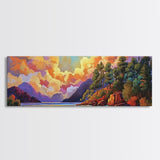 Mountain Trees, Lake Sunset, Nature Glow, Autumn Landscape, Canvas Print, Cabin Decor, Rustic Wall Art, Forest Escape