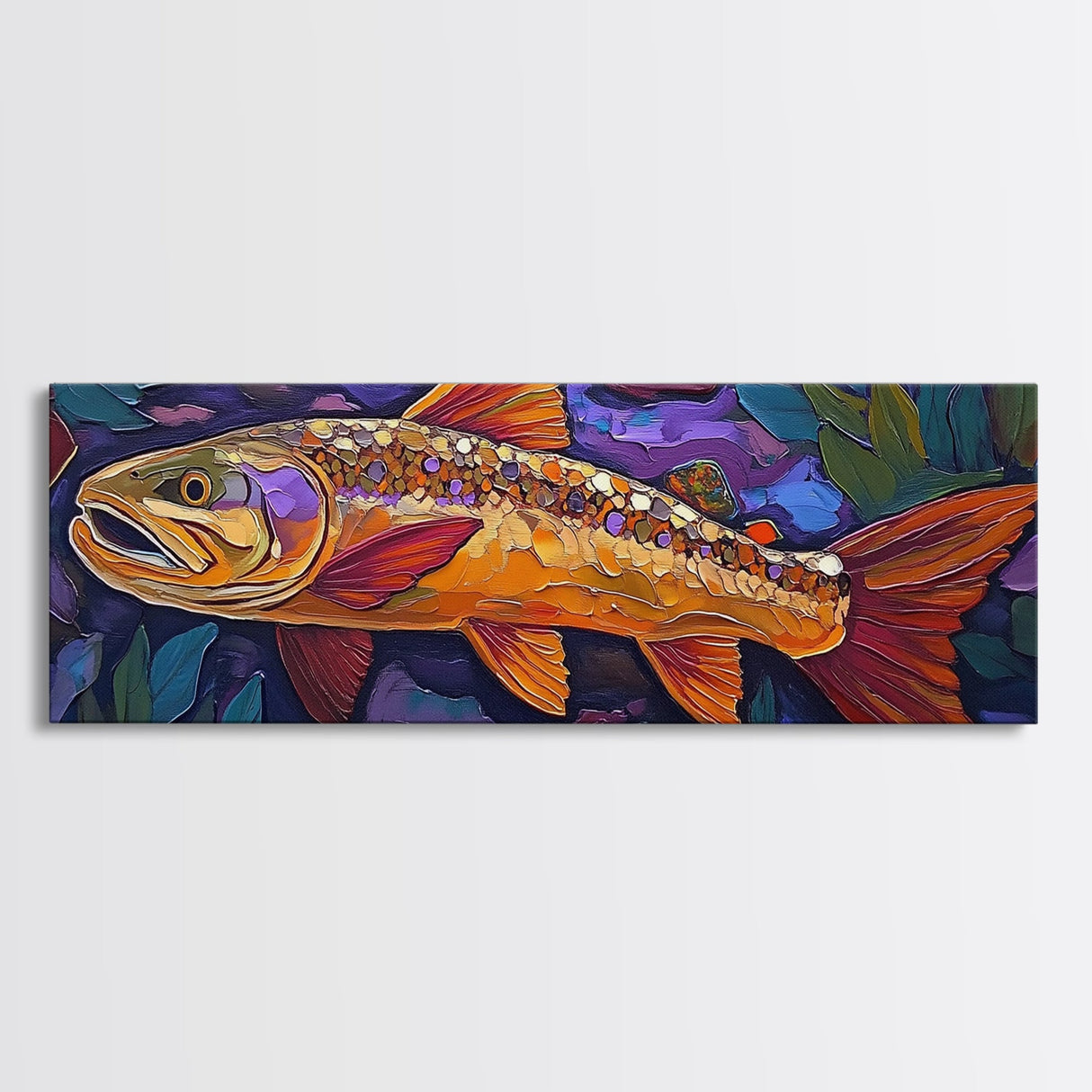 Golden Trout, Colorful Fish, Underwater Scene, Cabin Accent, Canvas Print, Fishing Lodge Decor, Rustic Nature Wall Art