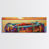 Sunset Raft, Ocean Stillness, Island Mood, Coastal Glow, Canvas Print, bathroom wall art, tropical nautical art, warm beach colors