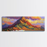 Mountain Wave Scene, Sunset Coastal Painting, Dramatic Landscape Art, Framed Canvas Print, Adventure Office or Living Room Wall Art