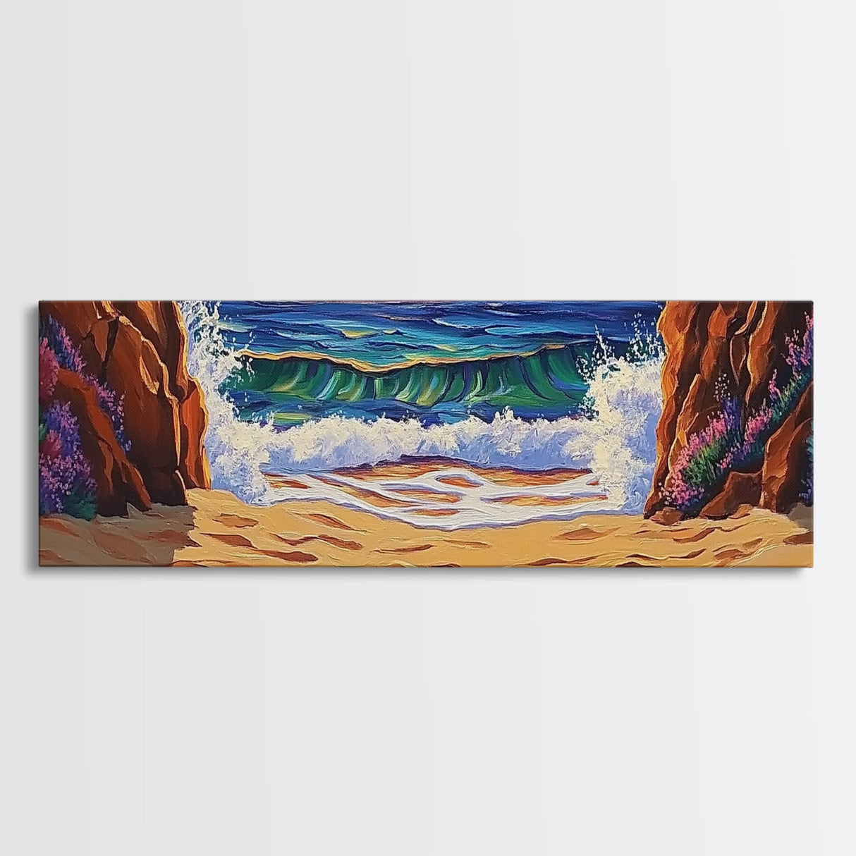 Seaside Cove, Ocean Escape, Beach Waves, Canvas Print, tropical coastal painting, vibrant ocean wall art, bathroom nautical print