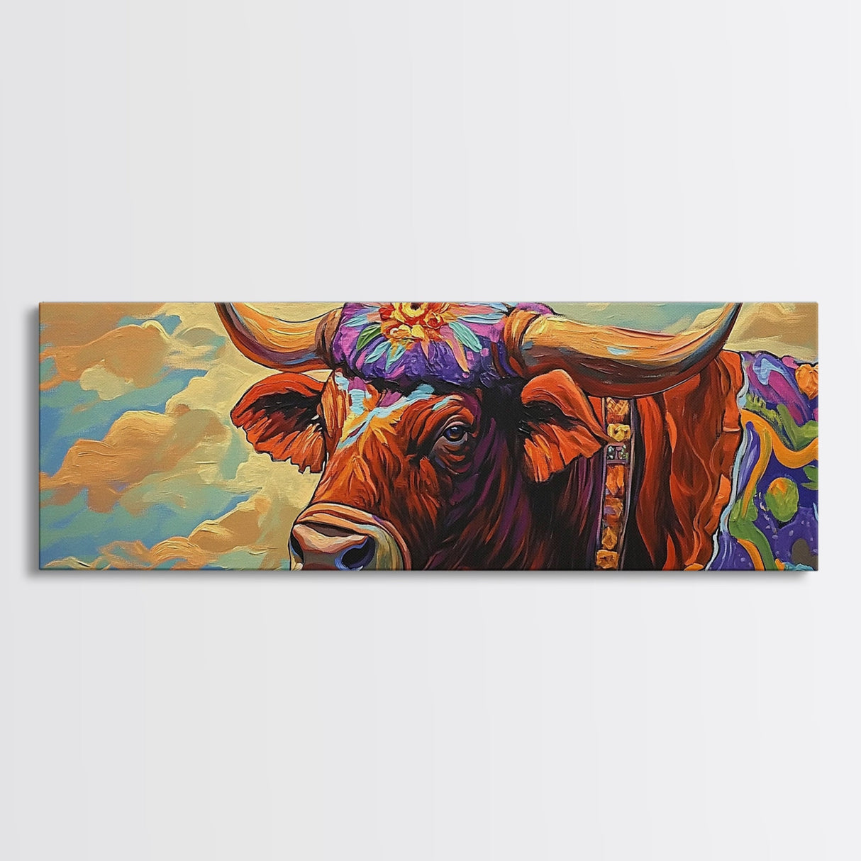 Floral Highland Cow, Western Wall Art, Rustic Charm, Canvas Print, Farmhouse Decor, Living Room Wall Art, Country Animal Art
