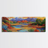Desert River Colors, Southwest Landscape, Mountain Sunset, Framed Canvas Print, Living Room Wall Art, Earthy Tones, Fall Boho Decor
