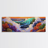 Ocean Wave, Underwater Reef, Vibrant Coral, Seascape Drama, Framed Canvas Print, Tropical Bathroom Art, Marine Life Painting