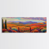 Mountain Sunset View, Western Hillside, Country Valley Gate, Framed Canvas Print, Fall Landscape Art, Rustic Farmhouse Decor