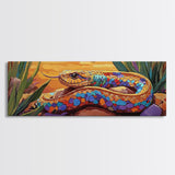 Sunset Snake Painting, Colorful Desert Creature, Serpent Among Rocks, Framed Canvas Print, Boho Wall Art, Eclectic Decor Piece