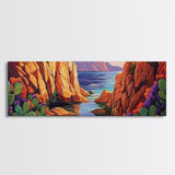 Cactus Cove View, Mountain Sunset, Desert Oasis, Framed Canvas Print, Boho Living Room Wall Art, Nature Inspired Art, Colorful Decor