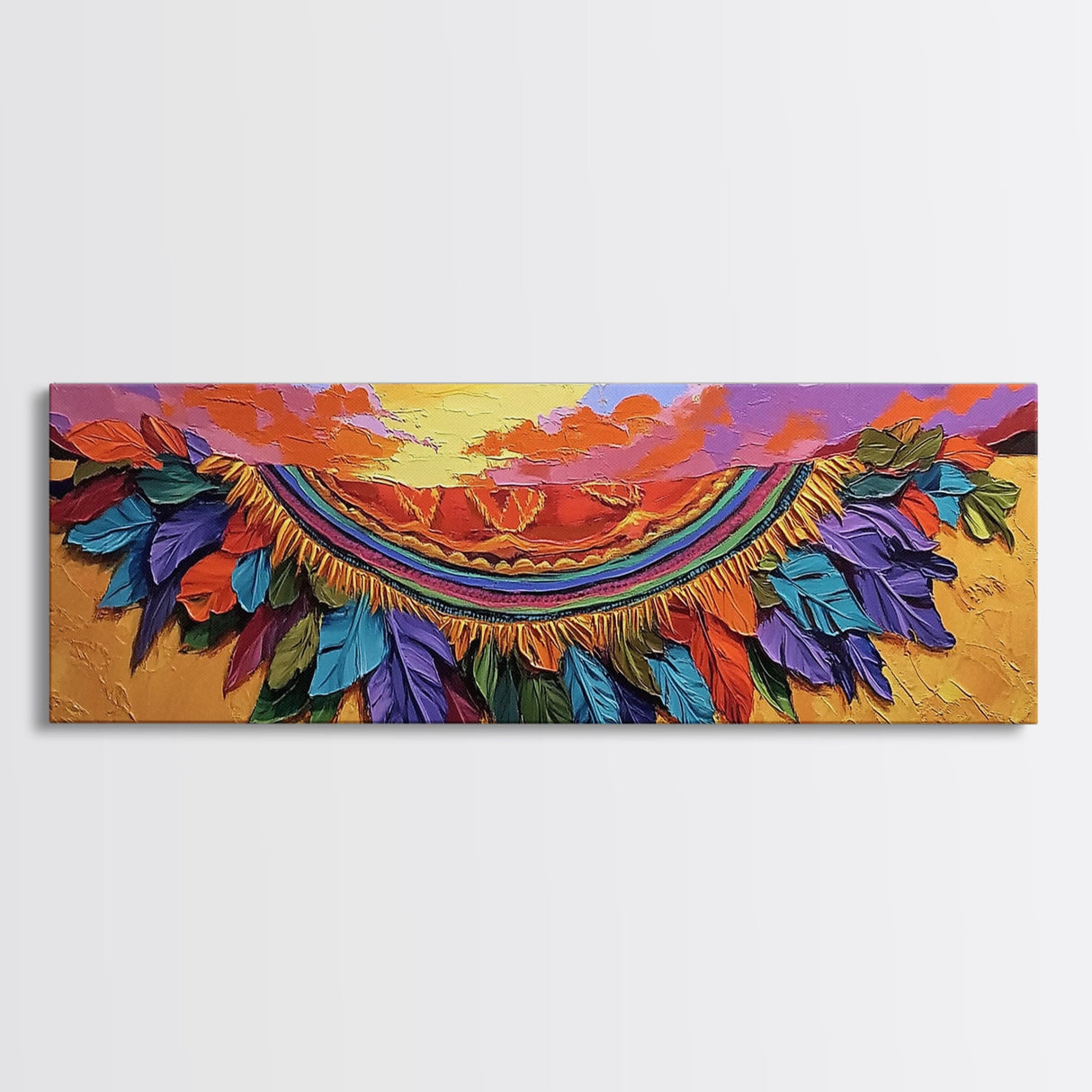 Feather Horizon, Sunset Sky, Southwest Landscape, Canvas Print, Boho Bedroom Wall Art, Eclectic Home Decor, Nature Inspired Art