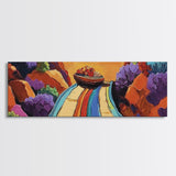 Mexican Blanket Table, Colorful Still Life, Canyon View, Canvas Print, Kitchen Wall Art, Folk Style Decor, Boho Dining Room Art