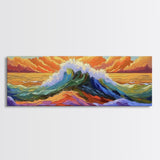 Vibrant Ocean Wave, Coastal Wall Art, Bold Sunset Seascape, Framed Canvas Print, Colorful Beach Decor, Nautical Bathroom Art