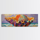 Sea Shell, Ocean Treasure, Vibrant Shell, Beach Fantasy, Framed Canvas Print coastal kitchen art, eclectic decor, colorful wall print