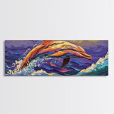 Vibrant Dolphin Art, Ocean Animal Painting, Kids Beach Room Decor, Bold Marine Life Style, Playful Framed Canvas Print, Coastal Vibes